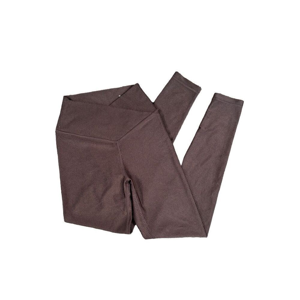 Offline By Aerie Waist Leggings Brown Metallic Shinny Ribbed 7/8 High Rise S